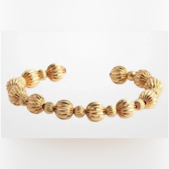 NWT Tory Burch Gold Ribbed Beads Cuff Bracelet - Picture 1 of 3